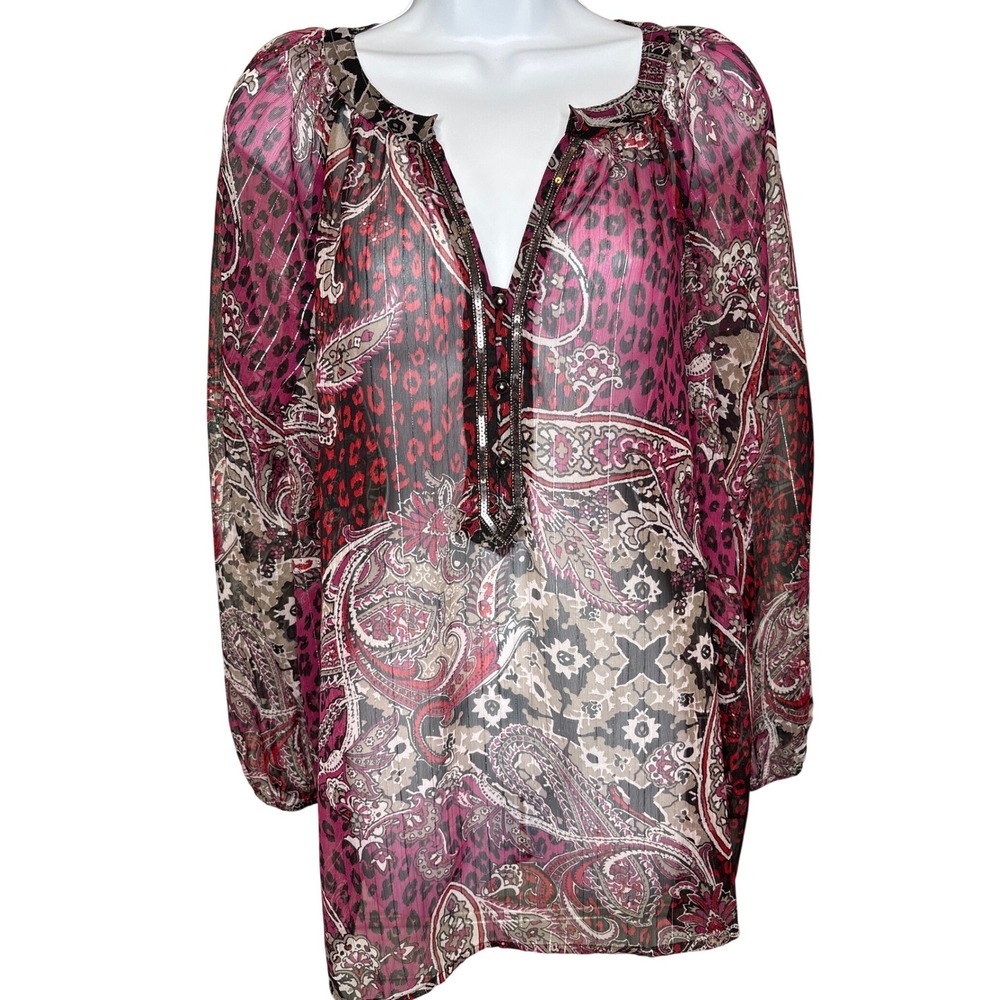 NWT CHICO'S Pink Paisley Leopard Sequin Tunic Top Sz 3/XL Metallic Maximalist